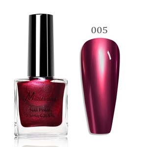 Metallic mirror finish nail polish in burgundy 005 with sample chip and glass bottle