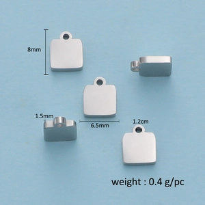 Polished titanium steel square charm tags for DIY jewelry making 8x6.5mm silver pendants