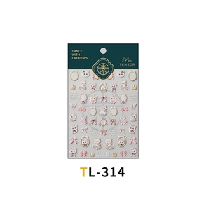Detail view of 3D embossed nail art stickers with cute cat and bow designs on packaging