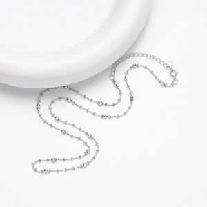 Close-up of S925 sterling silver beaded necklace with authentic hallmark and extension chain
