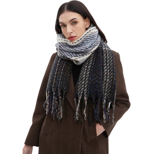 Winter scarf for women featuring a gradient plaid pattern and decorative fringe tassels