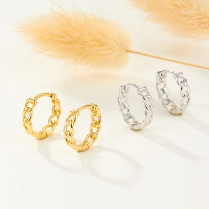 S925 sterling silver curb chain hoop earrings in gold and silver finish options