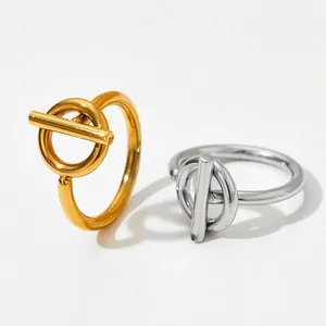 Minimalist OT toggle clasp stainless steel rings in gold and silver finish