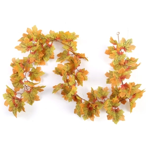 Detailed view of autumn faux maple leaf vine with realistic yellow orange green gradients
