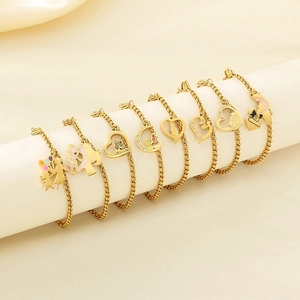 Bracelet Cœur Maman En Acier Inoxydable Avec Pendentif Silhouette Mère Enfant Bijoux Mode Cadeau Pour Femmes
