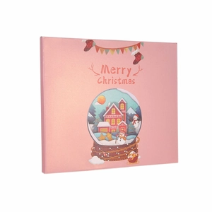 Roze adventskalenderdoos met illustratie van sneeuwbol en sneeuwpop voor kerstmis