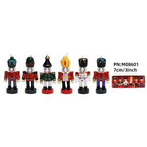 6-piece 7cm mini wooden nutcracker soldier set with gold hanging strings in red display box