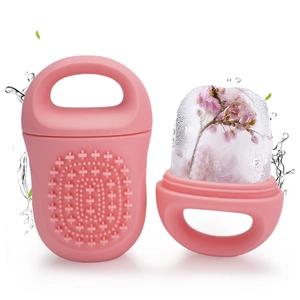 Pink silicone face ice roller massager with dried flowers for facial cooling skin care