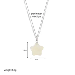 Detail view of pentagram stone pendant necklace with silver chain and dimensions