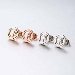 Polished stainless steel cross stud earrings in silver and rose gold finishes