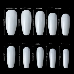 Gedetailleerde maattabel voor witte ballerina kunstnagels in tien afmetingen