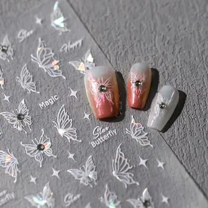Self-adhesive butterfly nail art stickers with laser star designs and rhinestones