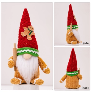 Detailed front, side, and back views of a Christmas gnome with gingerbread man motifs