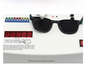 Men's TR classic sunglasses on UV400 test machine demonstrating ultraviolet protection