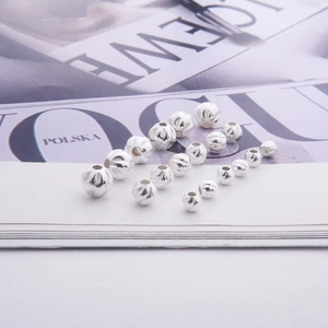 Polished S925 sterling silver beads with spiral stripe texture for DIY jewelry making