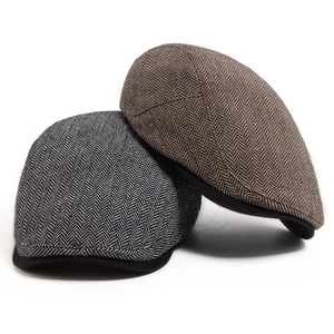 Men Vintage Herringbone Flat Cap Adjustable Ivy Hat British Style Cotton Polyester Blend Autumn Winter Warm