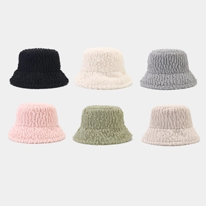 Women Plush Lambswool Bucket Hat Warm Thickened Solid Color Winter Fisherman Hat Chic Minimalist Casual Adjustable
