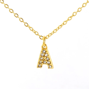 Collier en acier inoxydable doré avec pendentif lettre A serti de cristaux brillants