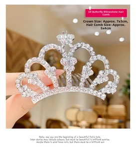 Dettaglio del pettine per capelli a corona farfalla argento con strass e dimensioni esatte