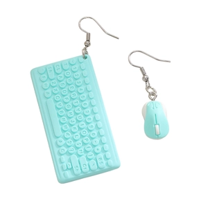 Creative mint green keyboard and mouse earrings for women with asymmetric design charms