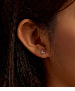 Macro shot of s925 sterling silver ladybug stud earrings with colorful zircon stones