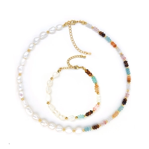 Baroque natural pearl jewelry set with Amazonite beads necklace and bracelet kit