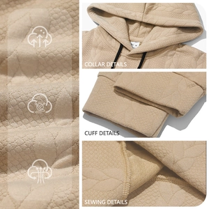 Men's luxury beige quilted knit hoodie showcasing premium texture and detailed stitching