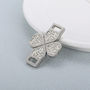 Silver micro-paved zircon four-leaf clover connector for DIY jewelry making