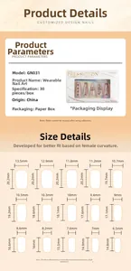 Size chart showing width and length of 15 sizes of champagne cat eye press-on nails