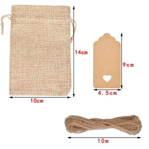 24pcs natural burlap gift bags with heart kraft tags and 10m jute rope set for weddings