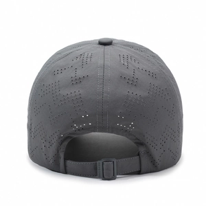 Dark grey quick-dry sports cap with breathable laser-cut holes and adjustable back strap