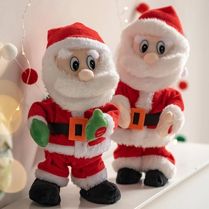 Electric dancing Santa Claus plush toys set with warm festive lighting and Christmas decor