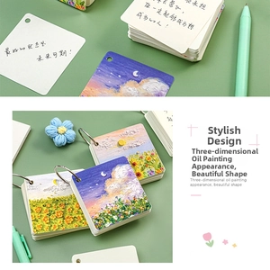 Detail of oil painting style pocket notebook with metal ring binder and floral design