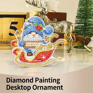 DIY Diamond Painting Desktop Ornament Acrylic Rhinestone 5D Christmas Gnome Santa On Sled Handmade Home Tabletop Decor