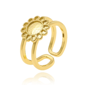 Elegant gold double-layer open ring featuring a sunflower motif on a white background