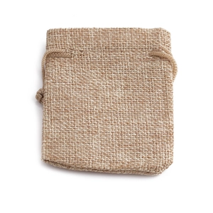 Natural linen drawstring pouch for jewelry gifts, durable rustic fabric texture bag