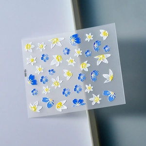 3D embossed blue and white floral 5D nail art decals for DIY manicure decoration
