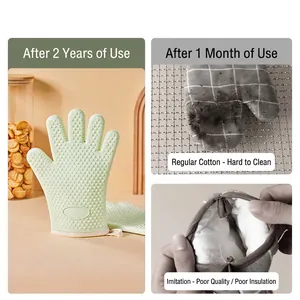 Durable green silicone oven mitt with non-slip texture and convenient hanging loop