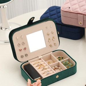Multi-layer velvet jewelry box with mirror for rings, necklaces and lipsticks