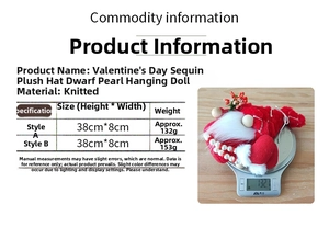 Detailed size chart and weight measurement for the sequin plush hat gnome dolls