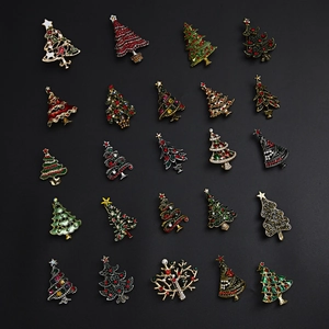 Set of 24 stylish Christmas tree brooches with colorful rhinestones and enamel details