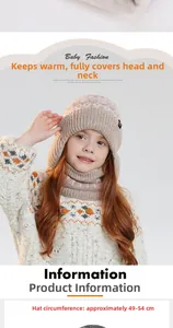 Detail of beige winter knitted hat for kids fitting head circumference 49-54cm