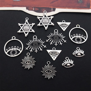 Set of 12 silver Eye of Horus and hexagram alloy charms for DIY jewelry making