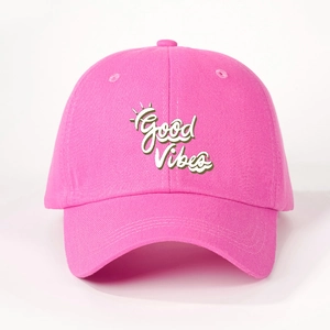 Pink Good Vibes baseball cap with adjustable strap and vintage embroidered cotton finish