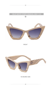 Dettagli degli occhiali da sole cat-eye a strisce bianco latte con lenti sfumate