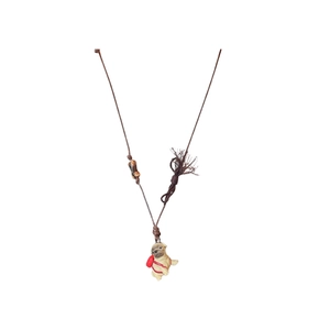 Cute pug dog charm necklace with wax rope and wooden beads for women and animal lovers