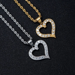 Heart Pendant Necklace 316 Stainless Steel CNC Inlaid Zirconia Hip Hop Style Rope Chain Jewelry For Men Women
