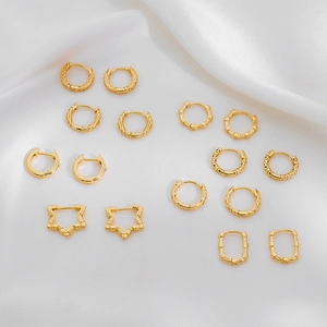 Geometric Copper Huggie Hoop Earrings Gold Plated Minimalist Fashion Jewelry For Women