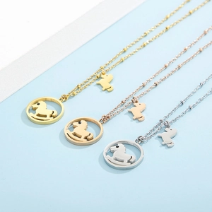 Cartoon rocking horse hollow pendant necklace in gold, rose gold and silver finishes