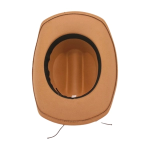 Détail intérieur du chapeau de cowboy en feutre marron avec bandeau de confort réglable